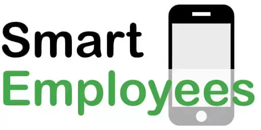 Logo „Smart Employees“ mit „Smart“ in Schwarz, „Employees“ in Grün und einem Smartphone-Symbol auf der rechten Seite.
